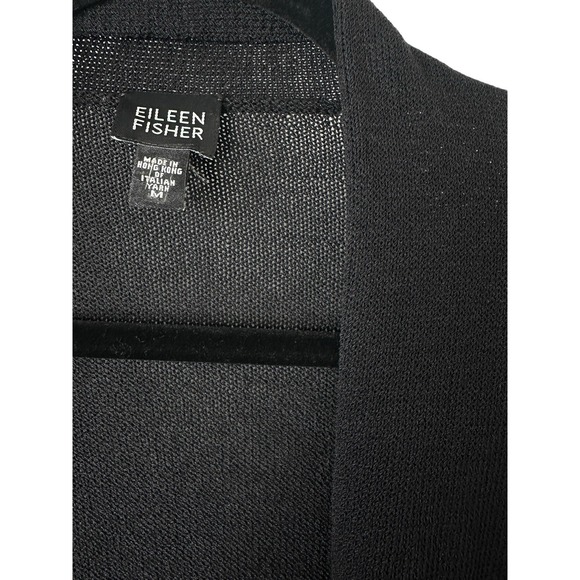 EILEEN FISHER Sweater M Wool Nylon Duster Cardigan Open Front L/S Black Medium - Picture 4 of 7